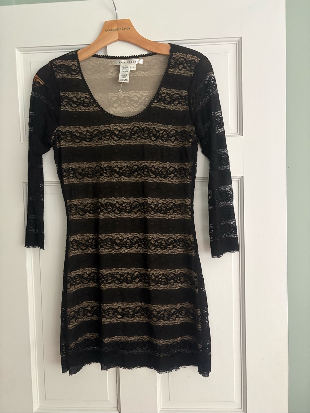 Max Studio Black and Tan Lace Mini Dress 3/4 Sleeves  Small